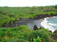 This is the black sand beach