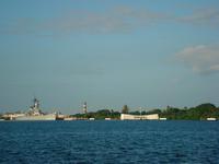 The view out to the Arizona memorial and the retired battleship Missouri