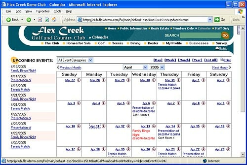 Calendar Of Events - Month View